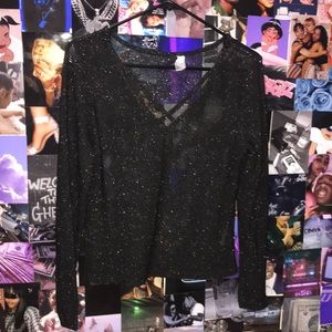 See Through Black Glitter Blouse